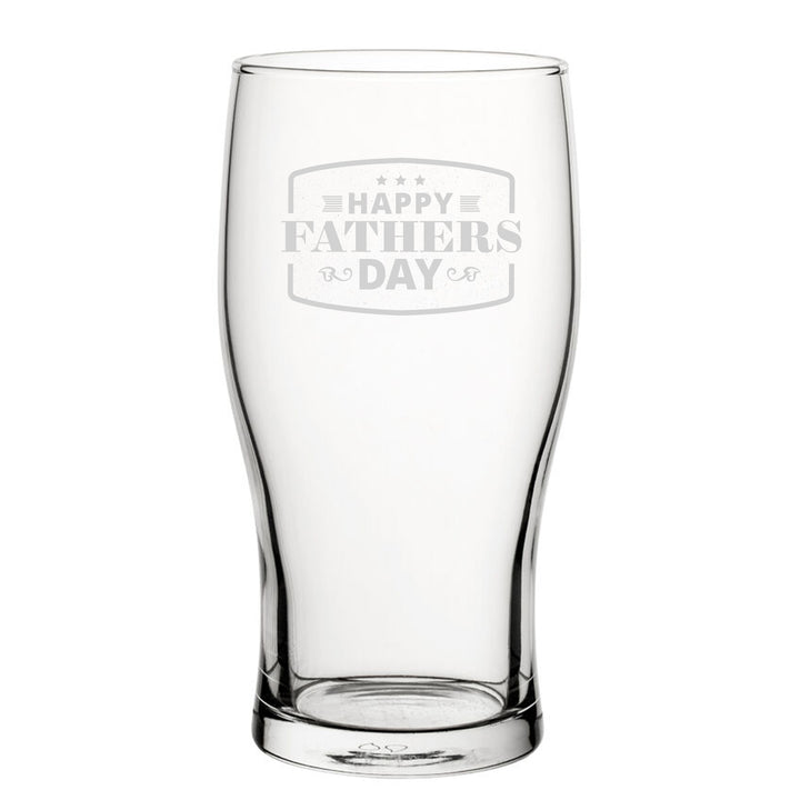 Happy Fathers Day Bordered Design - Engraved Novelty Tulip Pint Glass Image 1