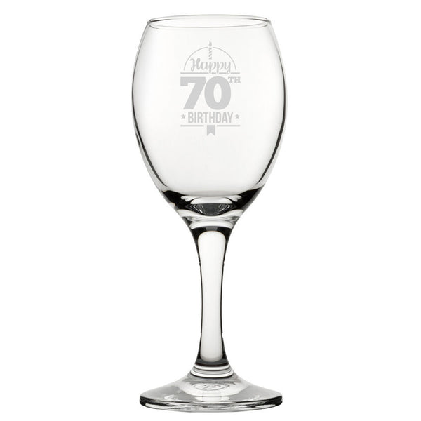 Happy 70th Birthday - Engraved Novelty Wine Glass Image 1