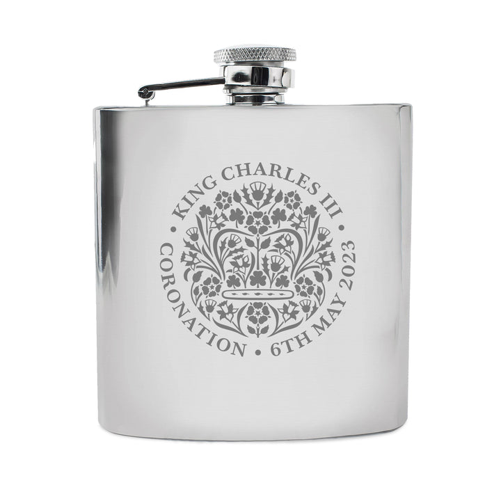 Engraved Commemorative Coronation of the King Silver Hip Flask - part of the  collection