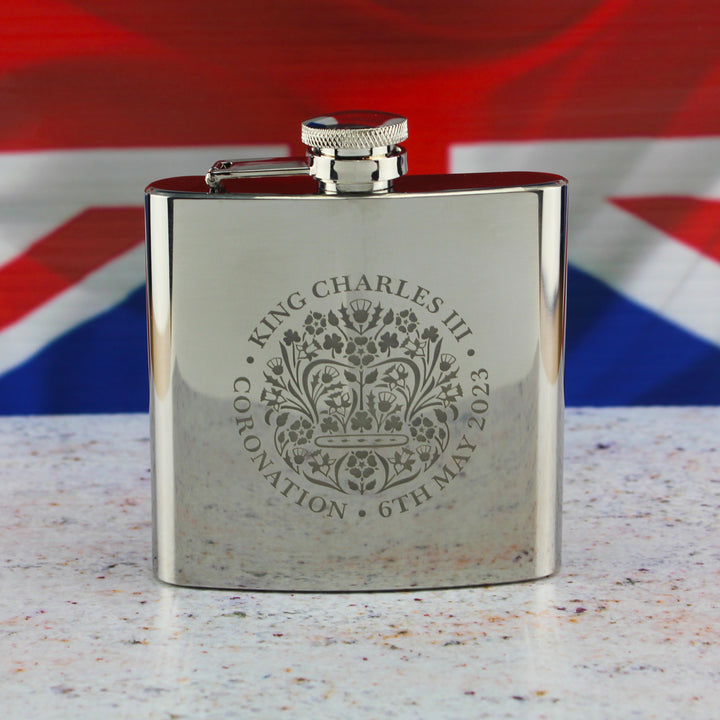 Engraved Commemorative Coronation of the King Silver Hip Flask - part of the  collection