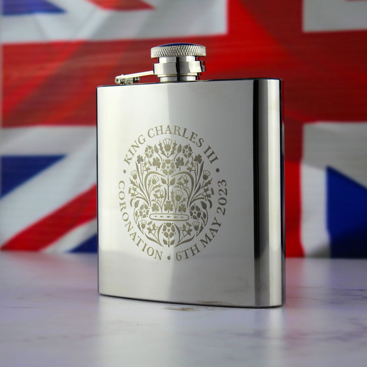 Engraved Commemorative Coronation of the King Silver Hip Flask - part of the  collection