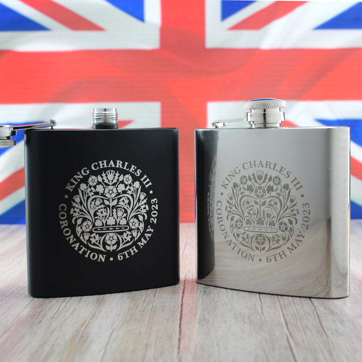 Engraved Commemorative Coronation of the King Silver Hip Flask Image 5