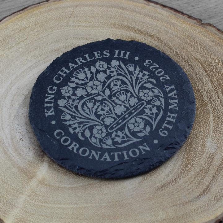 Engraved Commemorative Coronation of the King Set of 4 Slate Coasters Image 3