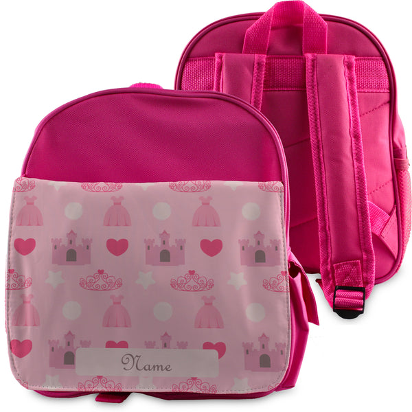 Printed Kids Pink Backpack with Princess Design, Customise with Any Name Image 1
