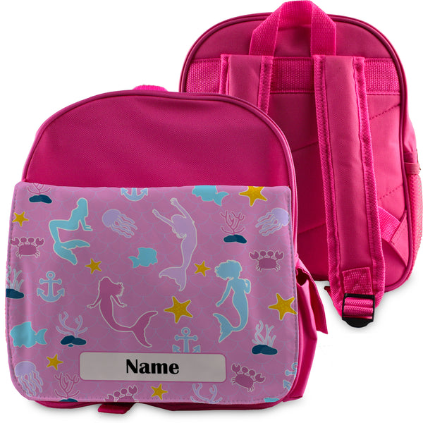 Printed Kids Pink Backpack with Mermaid Design, Customise with Any Name in gift category 