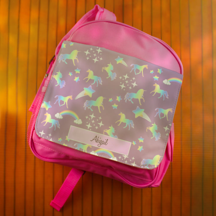 Printed Kids Pink Backpack with Unicorn Design, Customise with Any Name Image 4