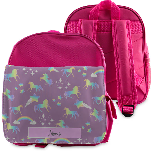 Printed Kids Pink Backpack with Unicorn Design, Customise with Any Name in gift category 