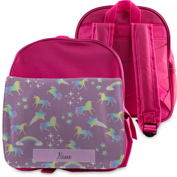 Printed Kids Pink Backpack with Unicorn Design, Customise with Any Name Image 1