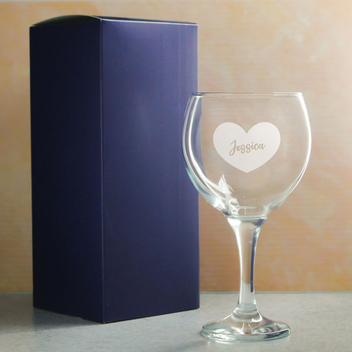 Engraved Gin Balloon Cocktail Glass with Name in Heart Design, Personalise with Any Name Image 3