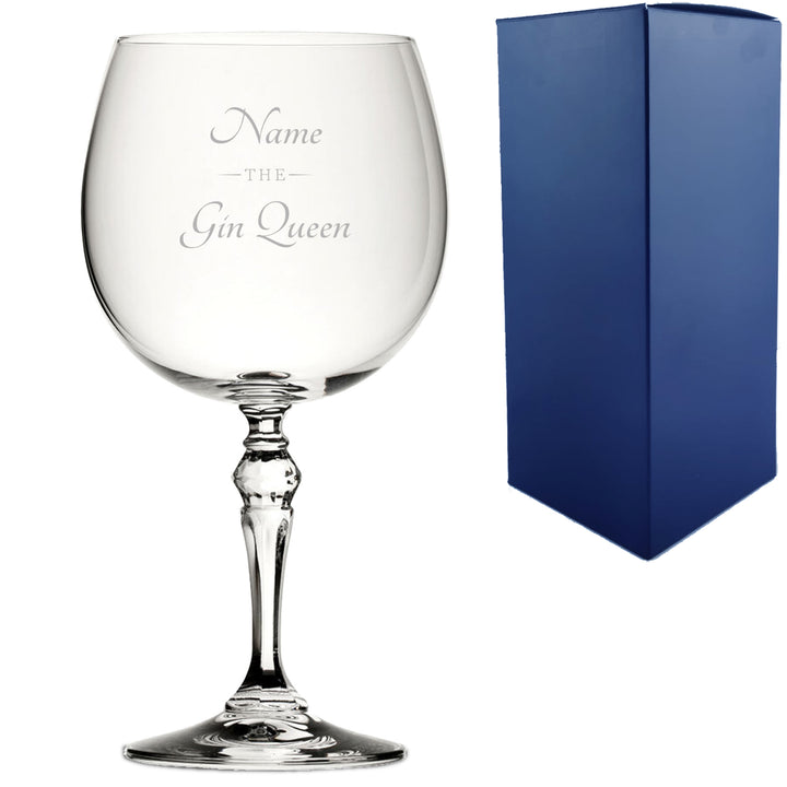 Engraved Crystal Gin and Tonic Cocktail Glass with The Gin Queen Design, Personalise with Any Name - part of the  collection