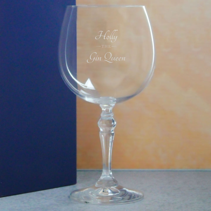 Engraved Crystal Gin and Tonic Cocktail Glass with The Gin Queen Design, Personalise with Any Name - part of the  collection