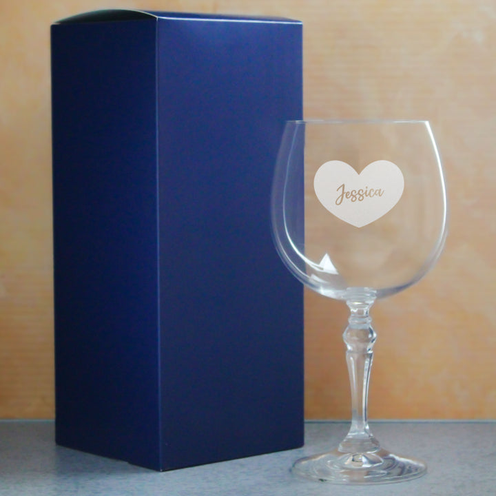 Engraved Crystal Gin and Tonic Cocktail Glass with Name in Heart Design, Personalise with Any Name - part of the  collection