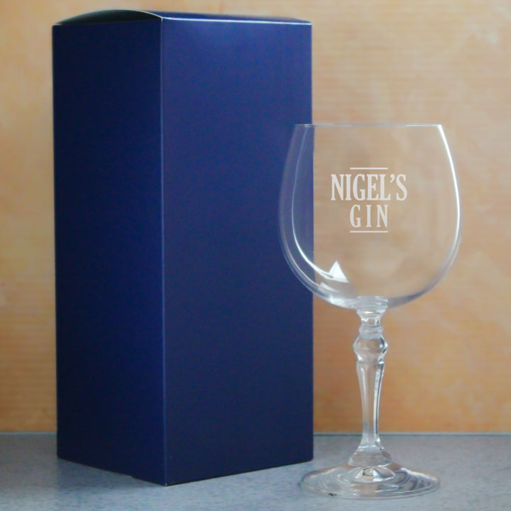 Engraved Crystal Gin and Tonic Cocktail Glass with Name's Gin Serif Design, Personalise with Any Name, Gift Box Included, Laser Engraved