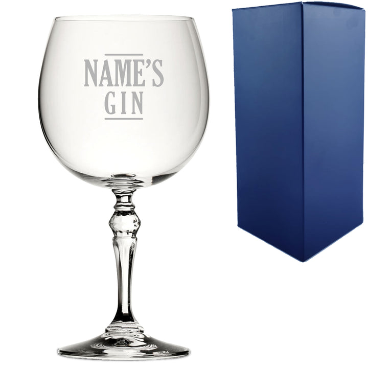 Engraved Crystal Gin and Tonic Cocktail Glass with Name's Gin Serif Design, Personalise with Any Name, Gift Box Included, Laser Engraved