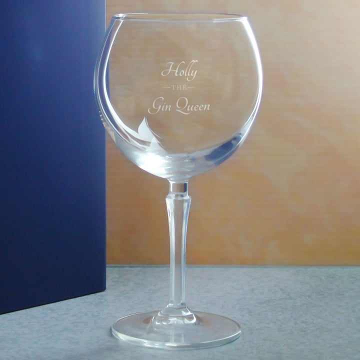 Engraved Hudson Gin Balloon Cocktail Glass with The Gin Queen Design, Personalise with Any Name - part of the  collection