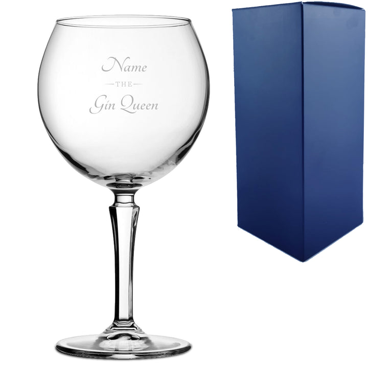 Engraved Hudson Gin Balloon Cocktail Glass with The Gin Queen Design, Personalise with Any Name - part of the  collection