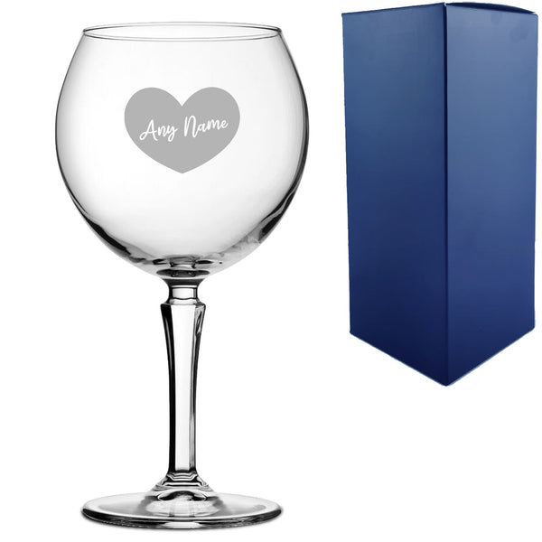 Engraved Hudson Gin Balloon Cocktail Glass with Name in Heart Design, Personalise with Any Name - part of the  collection