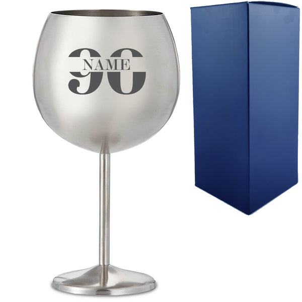 Engraved Metal Gin Balloon Cocktail Glass with Name in 90 Design - part of the  collection