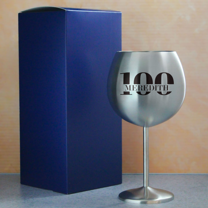 Engraved Metal Gin Balloon Cocktail Glass with Name in 100 Design