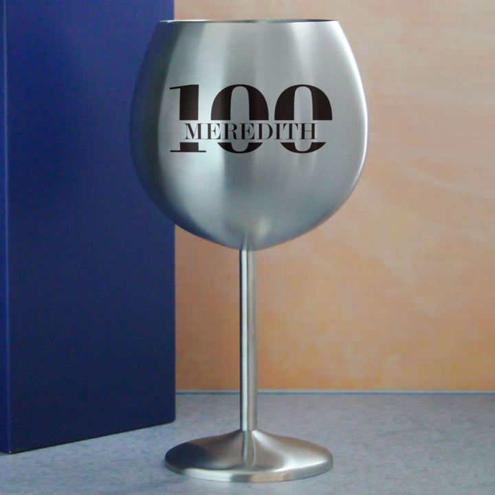 Engraved Metal Gin Balloon Cocktail Glass with Name in 100 Design