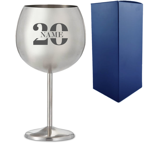 Engraved Metal Gin Balloon Cocktail Glass with Name in 20 Design - part of the  collection