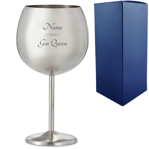 Engraved Metal Gin Balloon Cocktail Glass with The Gin Queen Design, Personalise with Any Name - part of the  collection