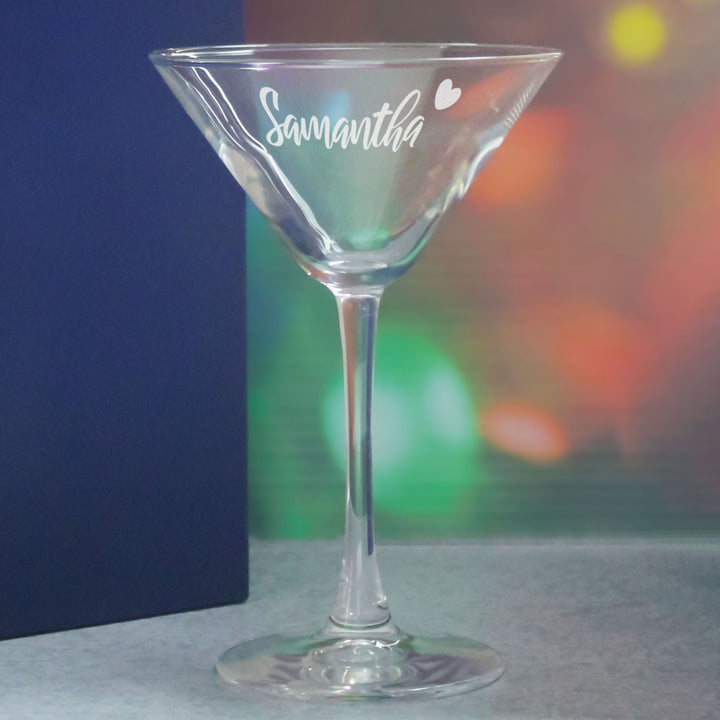 Engraved Enoteca Martini Cocktail Glass with Name with Heart Design, Personalise with Any Name - part of the  collection