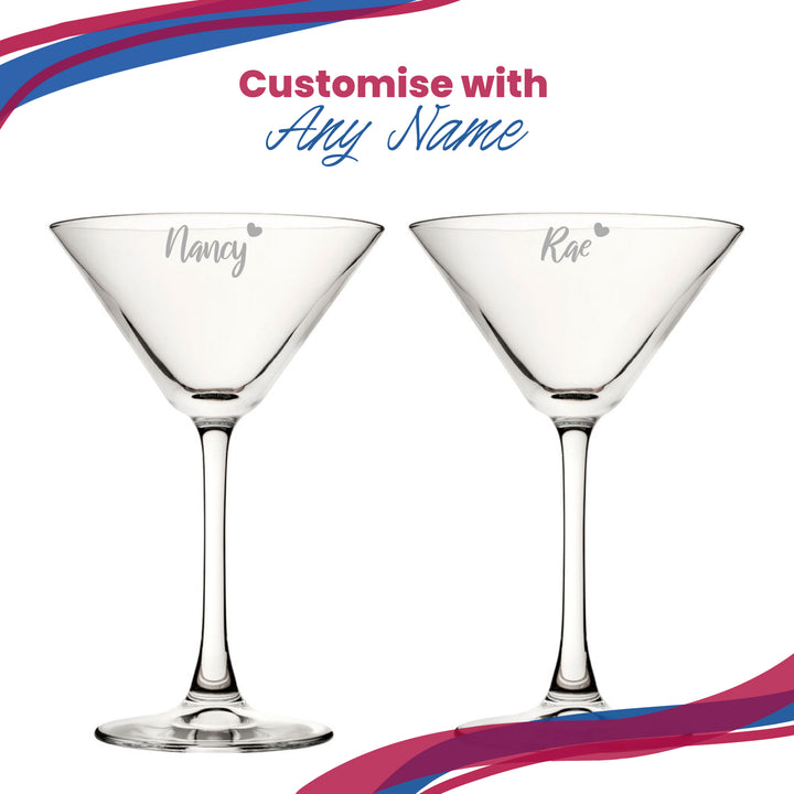 Engraved Enoteca Martini Cocktail Glass with Name with Heart Design, Personalise with Any Name - part of the  collection