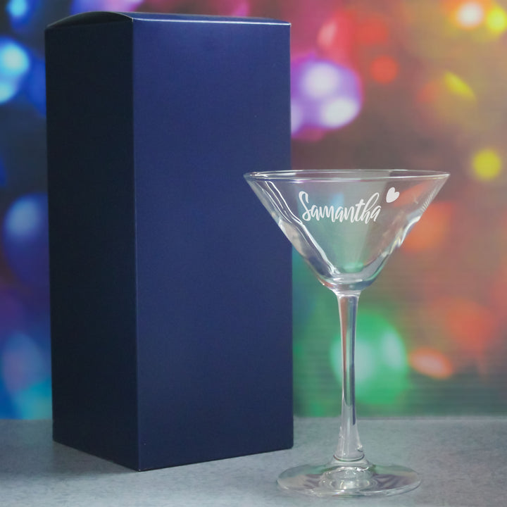 Engraved Enoteca Martini Cocktail Glass with Name with Heart Design, Personalise with Any Name - part of the  collection