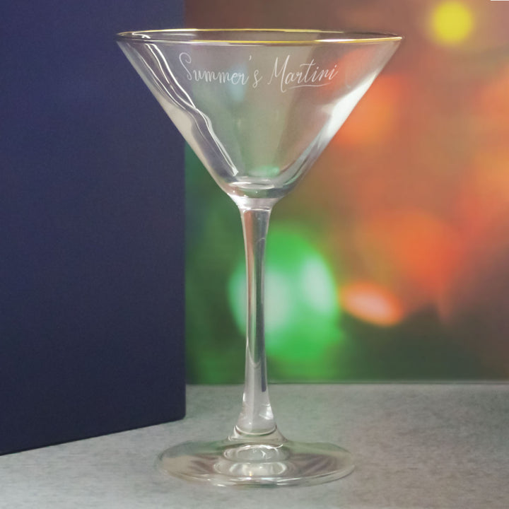 Engraved Gold Rim Martini Cocktail Glass with Name's Martini Design, Personalise with Any Name - part of the  collection