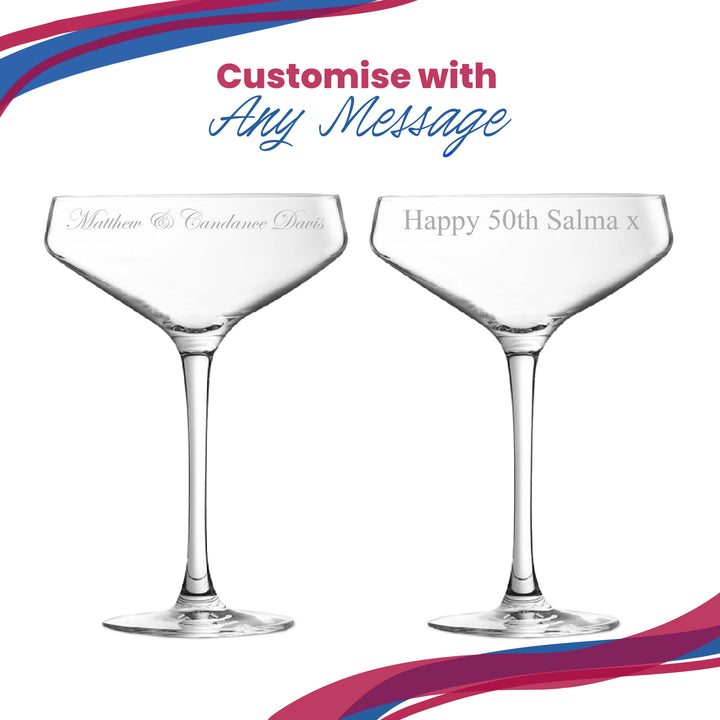 Engraved Cabernet Cocktail Champagne Saucer, Personalise with Any Name or Message Image 4