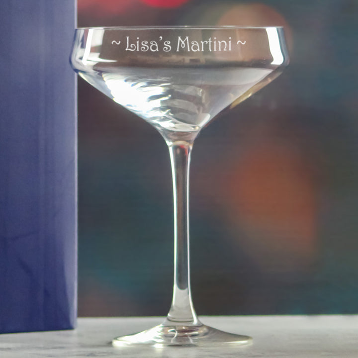 Engraved Cabernet Cocktail Champagne Saucer, Personalise with Any Name or Message Image 3