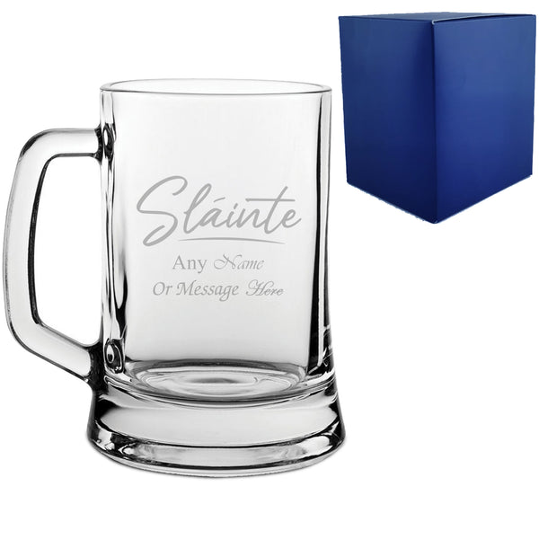 Engraved Beer Tankard with Slainte Script Design, Add a Personalised Message to the Reverse - part of the  collection