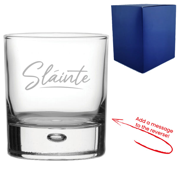 Engraved Whisky Glass with Slainte Script Design, Add a Personalised Message to the Reverse - part of the  collection