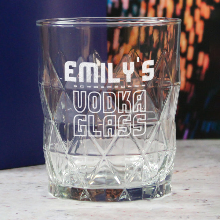 Personalised Engraved Vodka Short Keops Tumbler with 'Name's Vodka Glass' Design