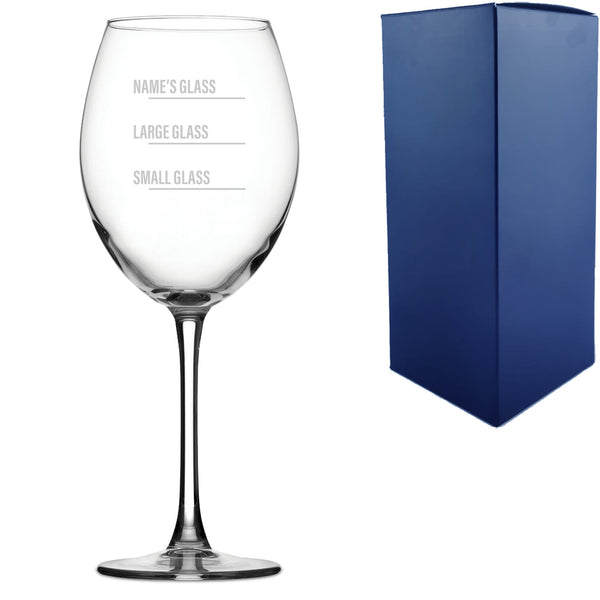 Personalised Engraved Enoteca Wine Glass with Name's Glass Bold Measurements Design, Customise with Any Name Image 1