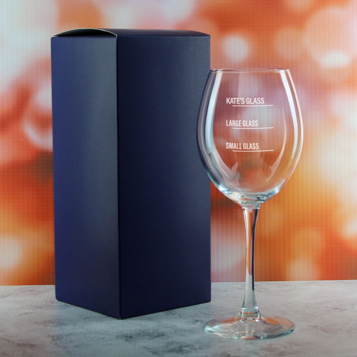 Personalised Engraved Enoteca Wine Glass with Name's Glass Bold Measurements Design, Customise with Any Name Image 3