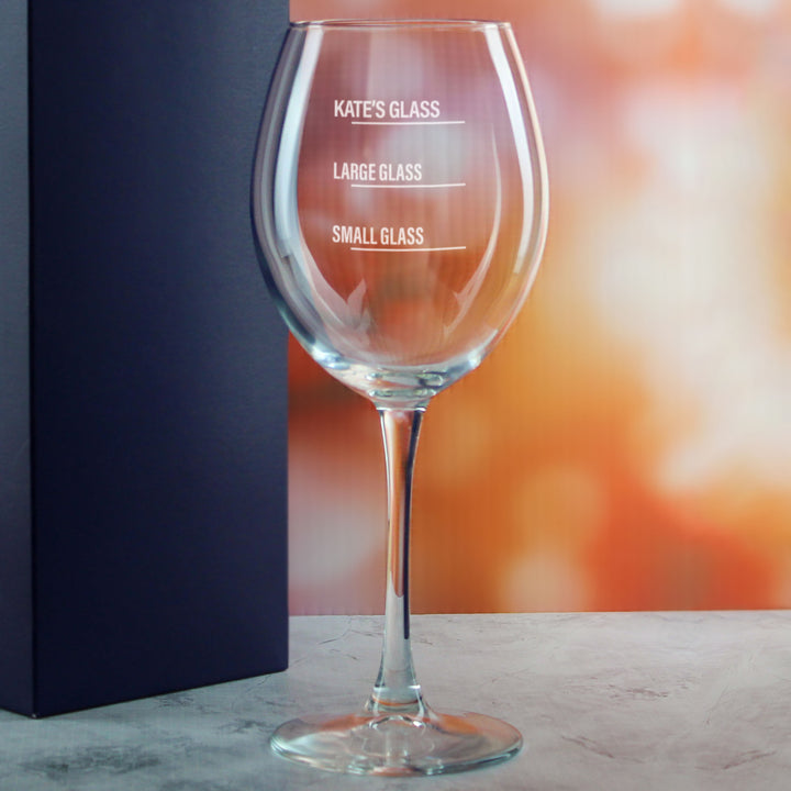 Personalised Engraved Enoteca Wine Glass with Name's Glass Bold Measurements Design, Customise with Any Name Image 4