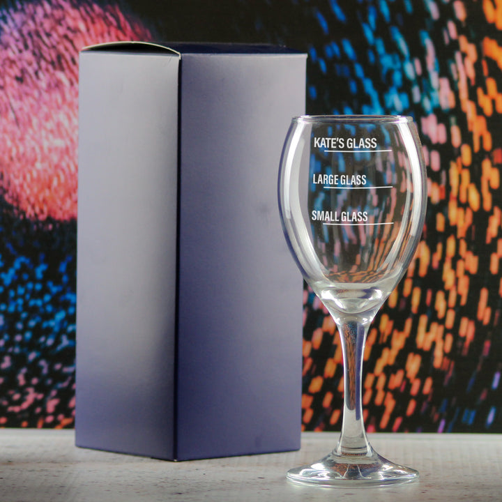 Personalised Engraved Pure Wine Glass with Name's Glass Bold Measurements Design, Customise with Any Name Image 3