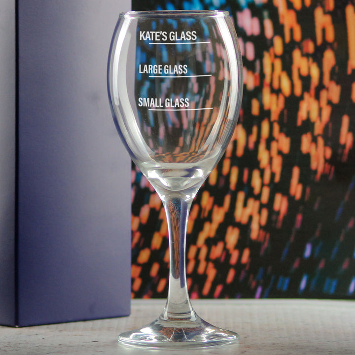 Personalised Engraved Pure Wine Glass with Name's Glass Bold Measurements Design, Customise with Any Name Image 4