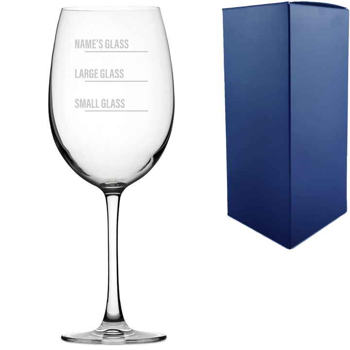 Personalised Engraved Reserva Wine Glass with Name's Glass Bold Measurements Design, Customise with Any Name Image 2