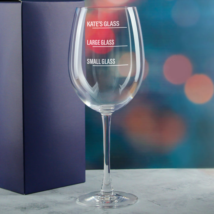 Personalised Engraved Reserva Wine Glass with Name's Glass Bold Measurements Design, Customise with Any Name Image 4