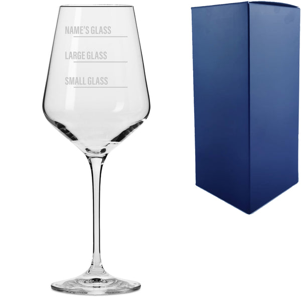 Personalised Engraved Infinity Wine Glass with Name's Glass Bold Measurements Design, Customise with Any Name Image 1