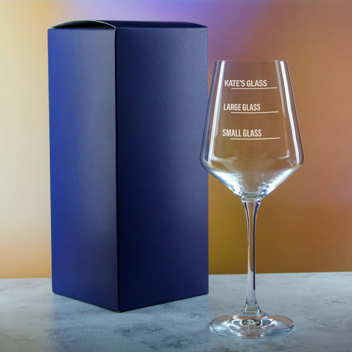 Personalised Engraved Infinity Wine Glass with Name's Glass Bold Measurements Design, Customise with Any Name Image 3