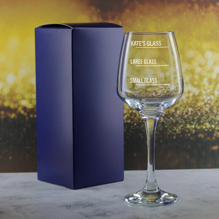 Personalised Engraved Tallo Wine Glass with Name's Glass Bold Measurements Design, Customise with Any Name Image 3