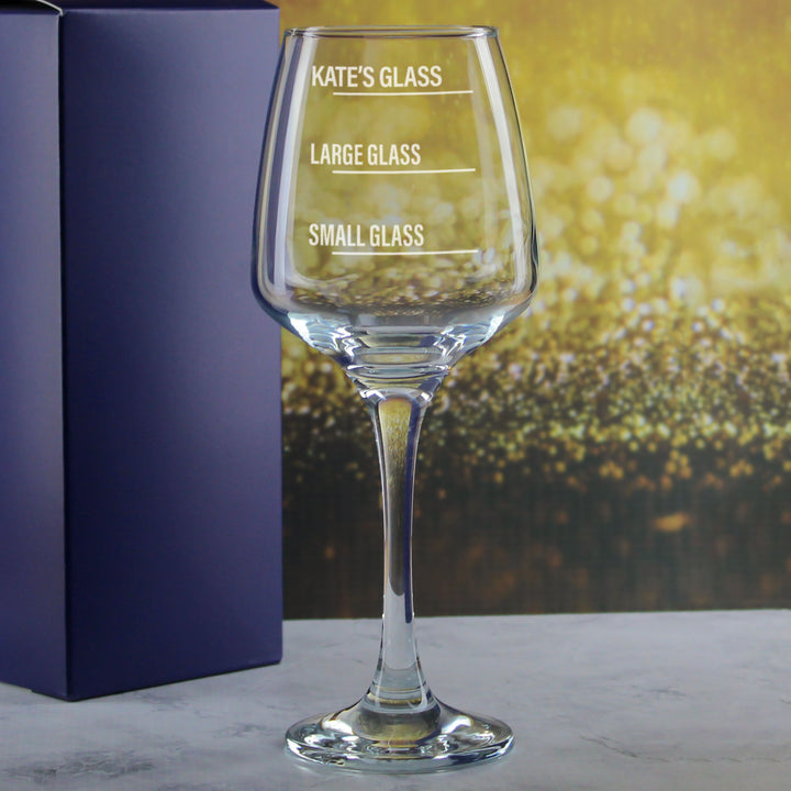 Personalised Engraved Tallo Wine Glass with Name's Glass Bold Measurements Design, Customise with Any Name Image 4