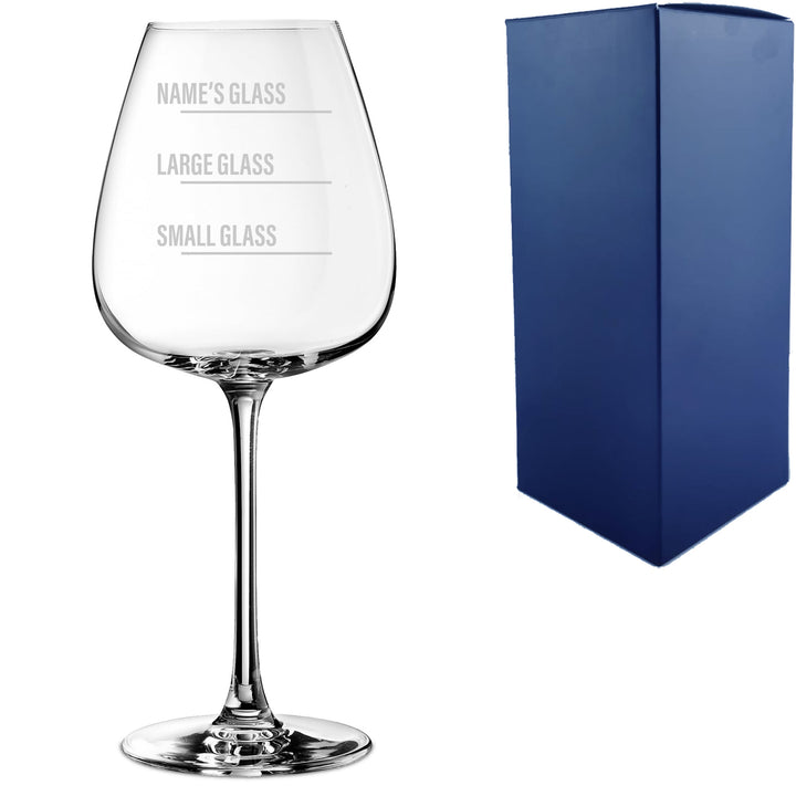 Personalised Engraved Wine Emotions Wine Glass with Name's Glass Bold Measurements Design, Customise with Any Name Image 2