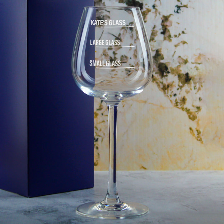 Personalised Engraved Wine Emotions Wine Glass with Name's Glass Bold Measurements Design, Customise with Any Name Image 4