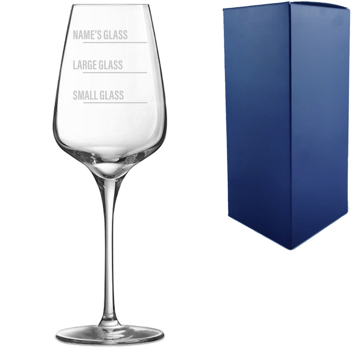 Personalised Engraved Sublym Wine Glass with Name's Glass Bold Measurements Design, Customise with Any Name Image 2