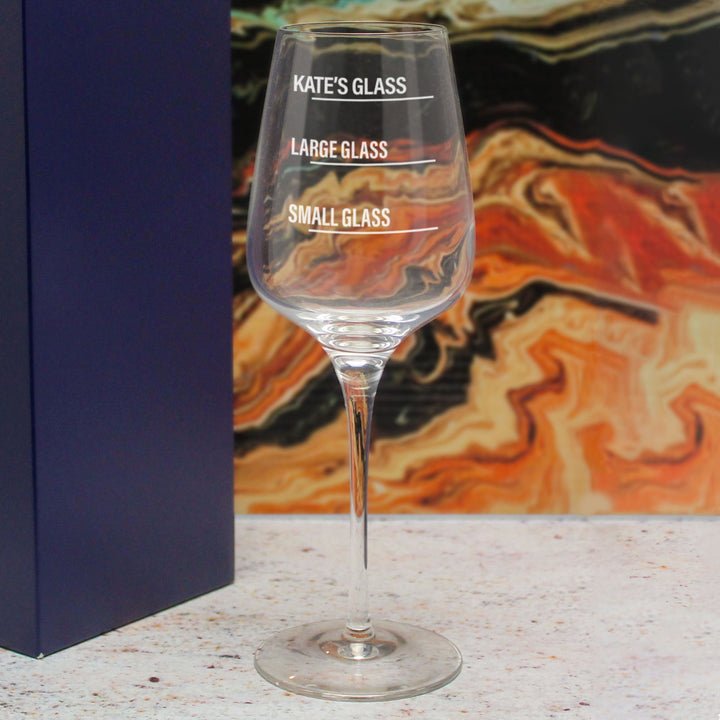 Personalised Engraved Sublym Wine Glass with Name's Glass Bold Measurements Design, Customise with Any Name Image 4